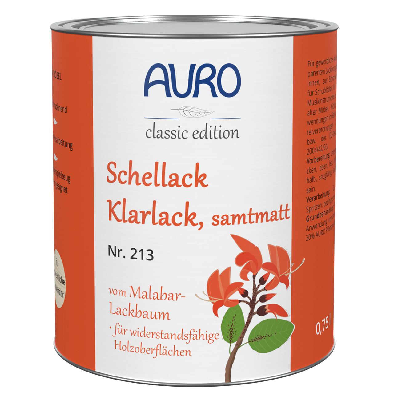 AURO Schellack-Klarlack samtmatt Nr. 213 - 0,75 L